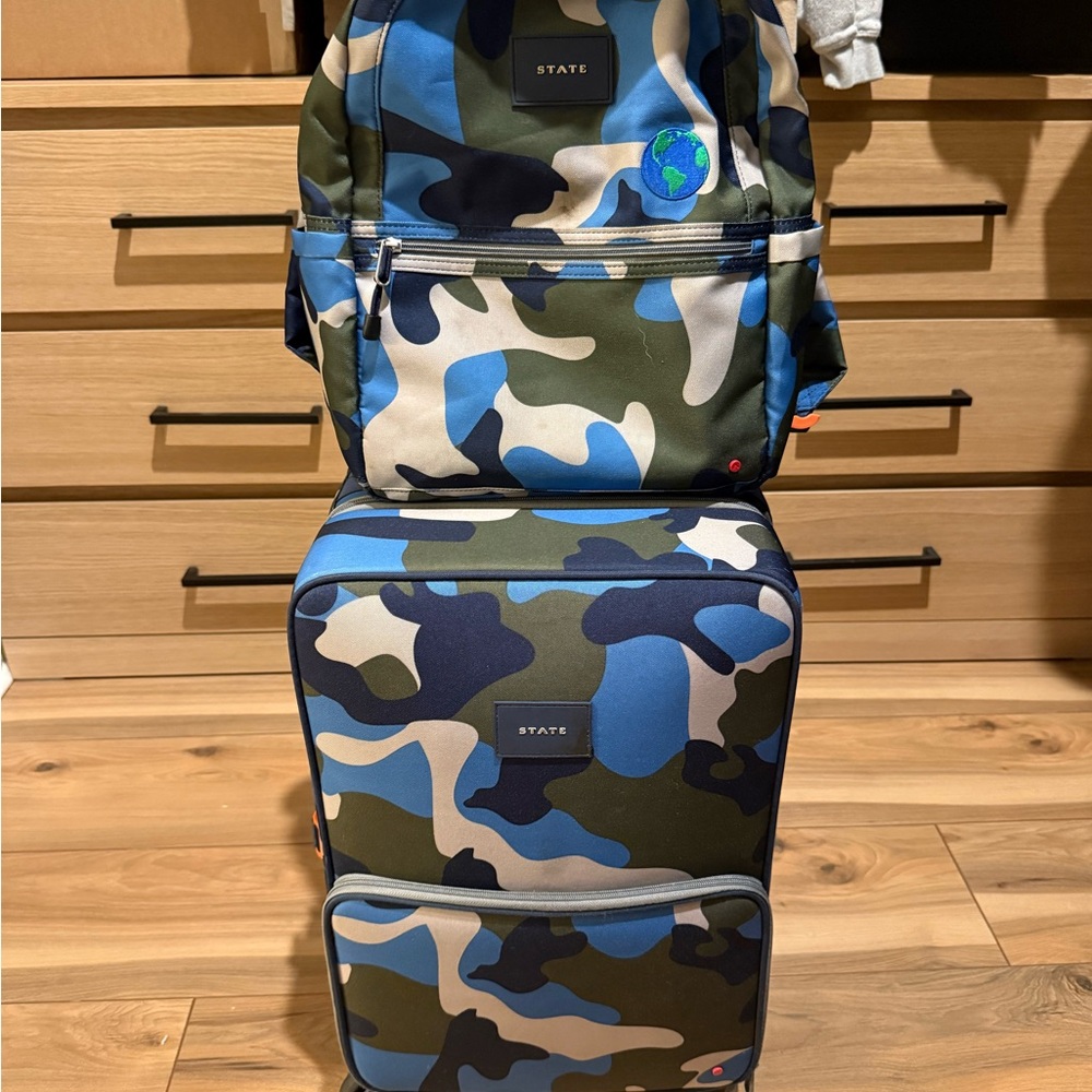 STATE Blue and Green Camouflage Backpack and Luggage Set